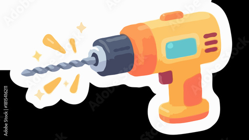 Power tools: cordless electric drill and a set of steel drill bits isolated on a white background for construction and DIY work