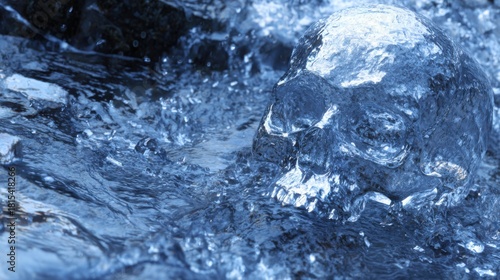 Wallpaper Mural Crystal Clear Skull in Shimmering Blue Water with Bubbles and Reflections Under Natural Light Torontodigital.ca
