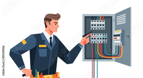 Reliable electrician inspecting electrical panel offers peace of mind with expert maintenance and repair services for home or business safety assurance