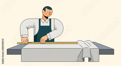Skilled craftsman measures fabric with precision, a perfect illustration for tailoring, design, and creative projects, bringing expertise to every detail