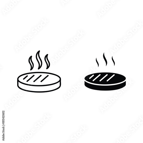 Hot grilled steak or patty icon, outline and solid vector design