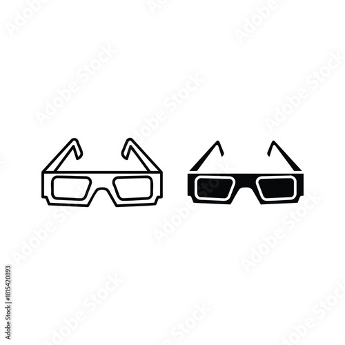 Modern 3d glasses icons, outline and filled, movie experience