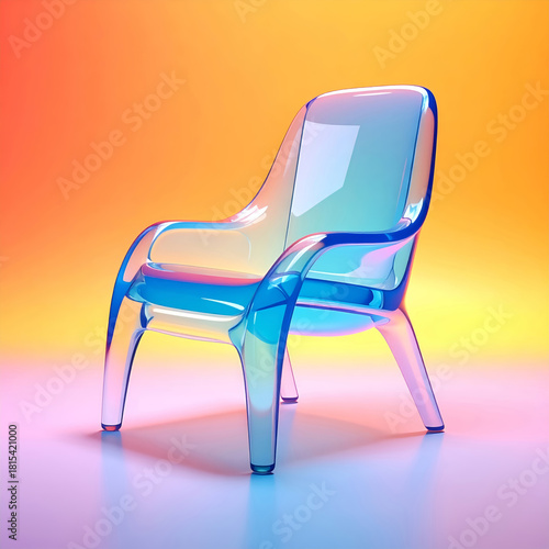 Transparent blue glass armchair, modern furniture.