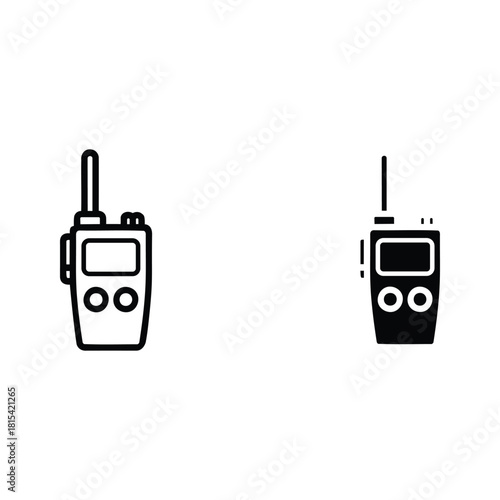 Two-way radio walkie-talkie outline and solid glyph icons set