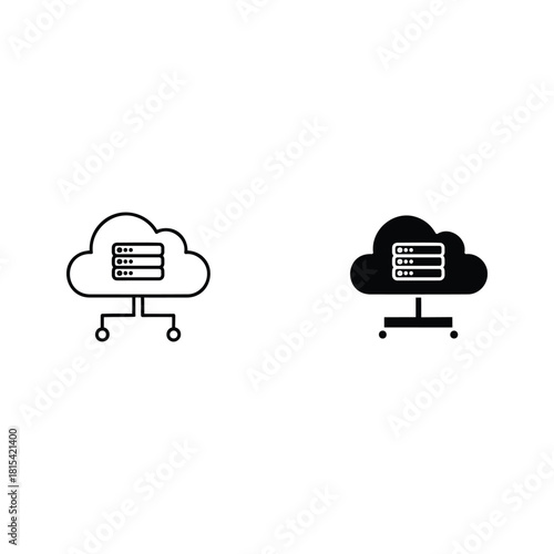 Cloud server computing network icons, outline and solid style