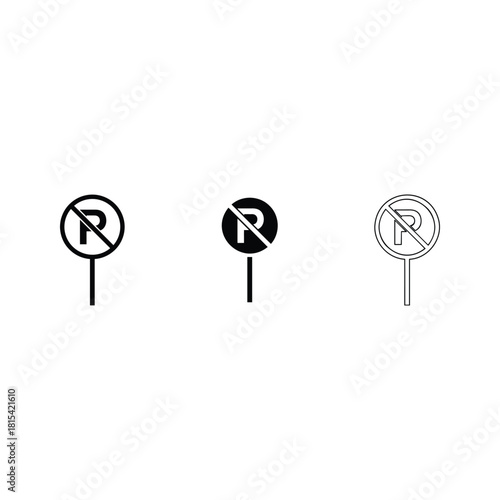 No parking sign icons vector collection, road traffic forbidden