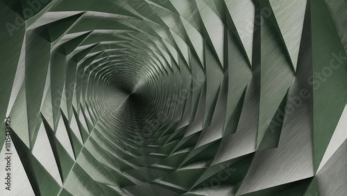 Fototapeta Naklejka Na Ścianę i Meble -  Abstract, geometric tunnel with a swirling, metallic pattern