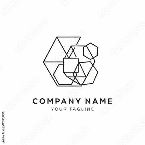 Abstract geometric logo design with interconnected lines forming various shapes.