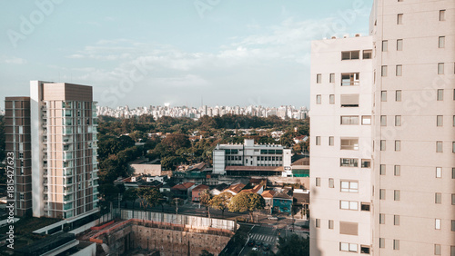 São Paulo skyline in the Moema neighborhood with a view of Ibirapuera Park, high-end residential buildings, and construction sites