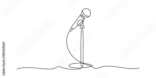Elegant continuous line art of a microphone on a stand vector