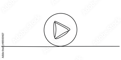 Continuous line drawing of play button symbol on white background