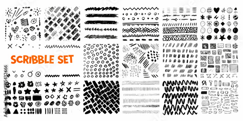 Hand drawn scribble set doodle elements and textures