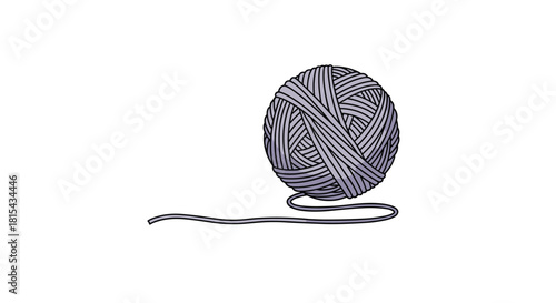 Detailed illustration of a ball of purple yarn with a loose thread, a symbol of knitting, crochet, crafts, and handmade hobbies.