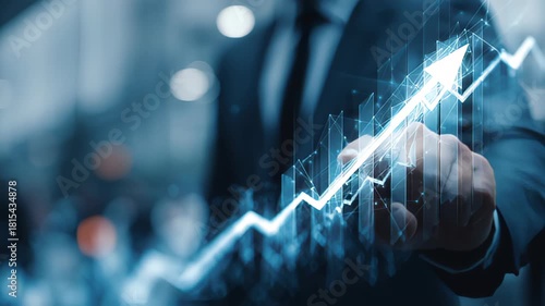 Double Exposure Image of Business and Finance conceptual - Businessman with report chart up forward to financial profit growth of stock market investm