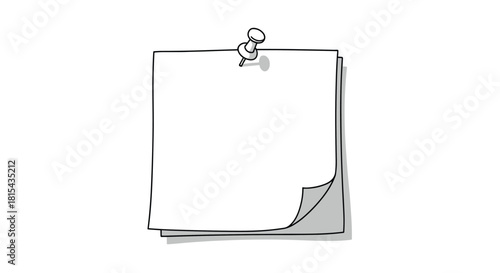 A hand-drawn sketch of two blank sticky notes pinned with a thumbtack, perfect for messages, reminders, or copy space.