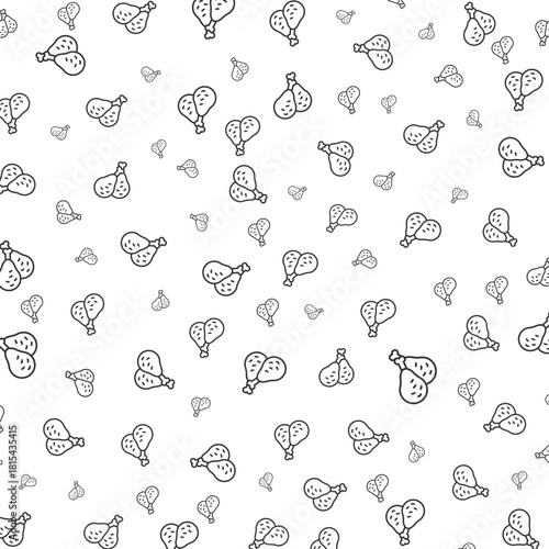 Cartoon Style Detailed Fried Chicken Drumstick Food Seamless Repeat Pattern