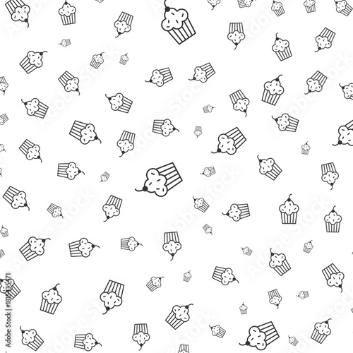 Simple Line Drawing Delicious Cupcake Pattern Sweet Treat Seamless Background