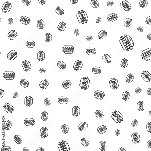 Flat Line Sandwich Delicious Burger Seamless Pattern Background Design