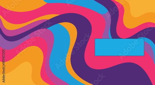 Colorful abstract background with dynamic flowing waves and a light blue rectangular text box for custom messages or branding.