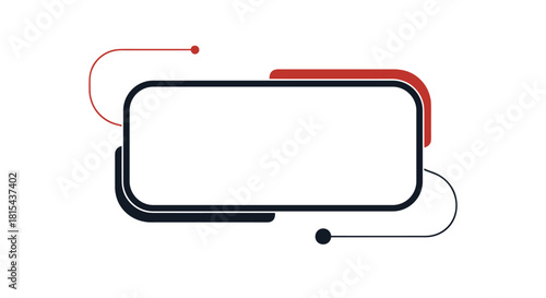 Modern and stylish rectangular text box frame with rounded corners and abstract red and black decorative lines for titles.
