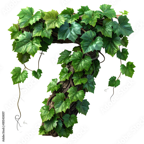 3d number 7 vine canopy texture with overlapping leaves on white