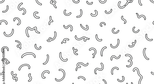Abstract seamless pattern of scattered hand-drawn squiggly lines, worms, and arcs in black and white for a playful texture.