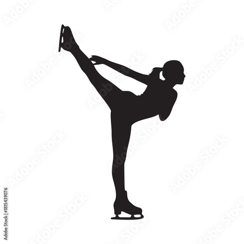 Elegant ice skater silhouette performing a stunning arabesque, perfect for sports branding, dance studios, or winter event promotions in a modern, clean design