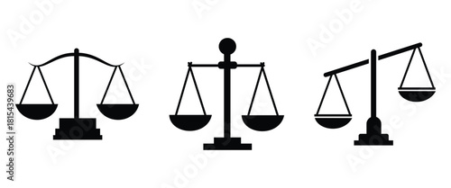 “Scales of Justice Icon Collection – Classic Legal Balance Symbols and Vintage Law Silhouette Set”