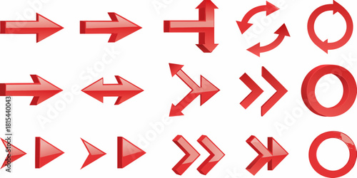 Collection of red arrow symbols pointing in various directions