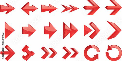Set of red arrows pointing in different directions on white background