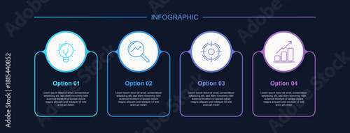 Vector business infographic design template with icons and 4 options on dark background