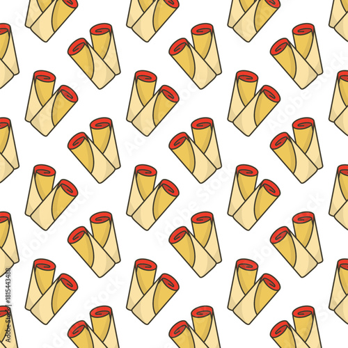 Cartoon Spring Roll Seamless Pattern Tasty Food Illustration Background