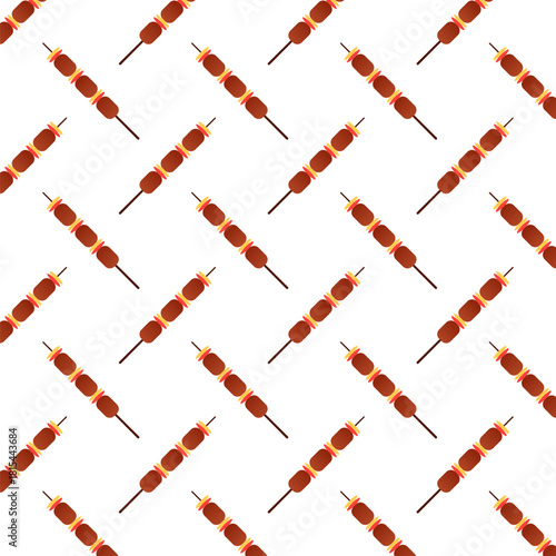 Repeating Simple Style Food Skewer Grilled Kebab Pattern on White Background