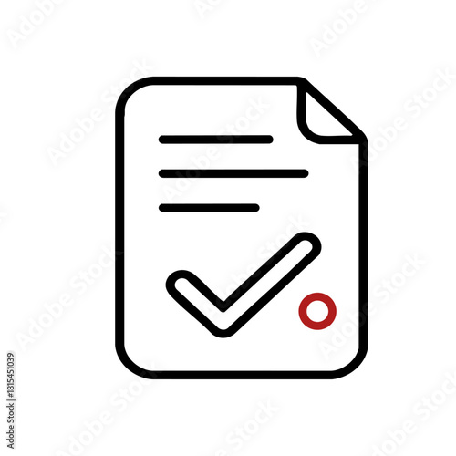 Approved document line icon with check mark, contract verification.