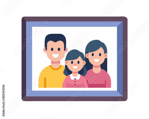 Family character-father mother and children in photo frame