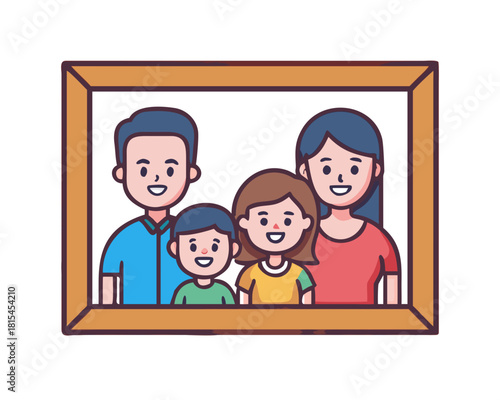 Family character-father mother and children in photo frame