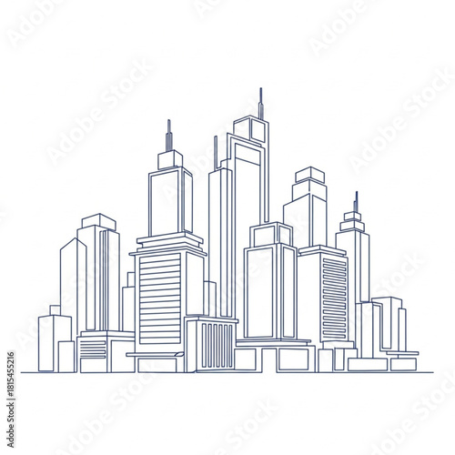 Architectural sketch of a metropolitan cityscape with towering buildings, a modern urban landscape 