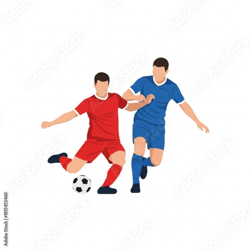 Dynamic illustration of two male soccer players competing for the ball on the field, capturing the intensity and action of a thrilling football match