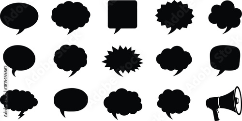 Grunge speech bubbles and megaphone icons for comic book style