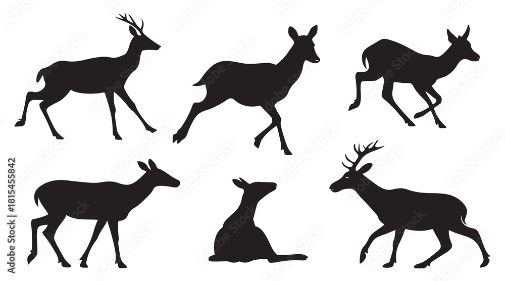 Fototapeta premium Deer silhouettes set on white background Vector