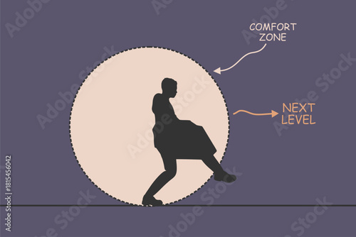 Step out of comfort zone or safe zone, dare to walk your own way or manage to exit from routine job to start new business. Businessman moving out of bubble and take a chance to success.