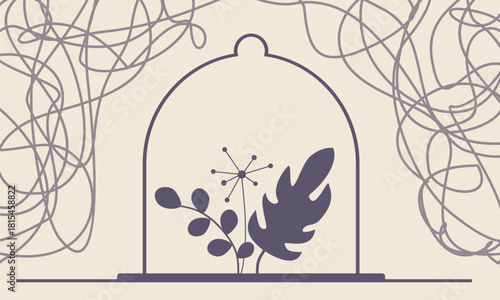 Plant under the transparent glass dome. Happy earth day and save the world, zero waste concept. Growth, sustainability and environmental care, protection and nature conservation.