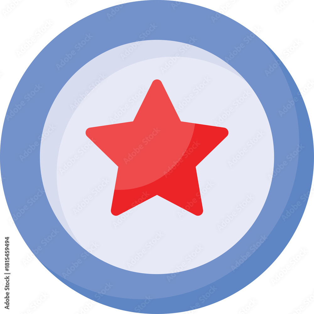 Fototapeta premium Red Star Inside A Blue Circle With White Outline Isolated On Transparent Background Graphic Design Element