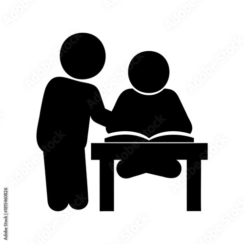 Student learning with teacher support and mentorship icon Vector, illustration