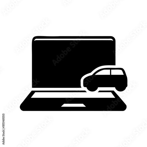 Online car services and vehicle management through laptop Vector, illustration