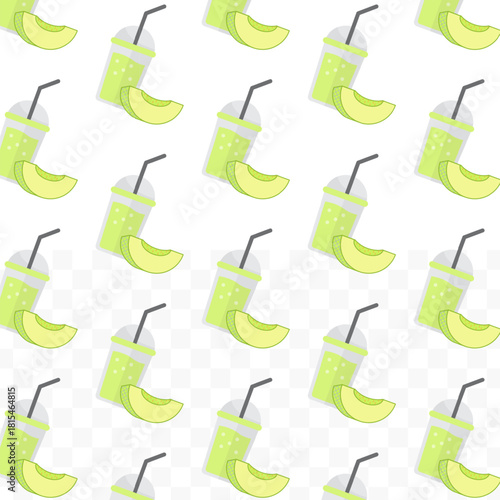 Flat Style Fresh Honeydew Juice with Slice Repeat Pattern Background