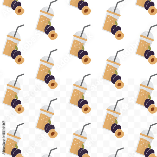 Flat Seamless Plum Smoothie Healthy Drink Pattern for Fabric and Background