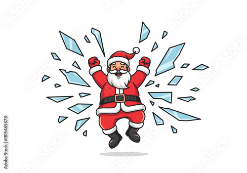 Joyful Santa Claus Celebrating with Arms Raised and Smiling Face.