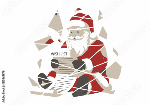 Santa Claus Reading Wish List Vector Illustration Christmas Concept Festive Design.