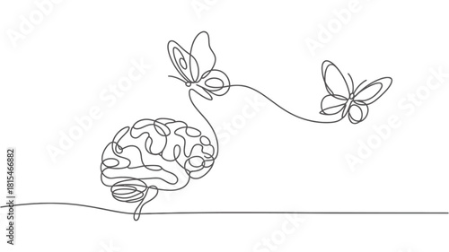 Mind liberation continuous line art isolated on transparent background, isolated on white background, Vector, illustration